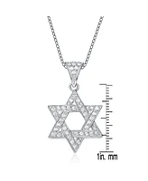 Genevive Cubic Zirconia Sterling Silver White Gold Plated Star Of David Drop Pendant