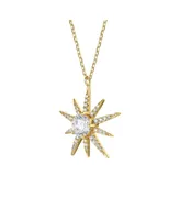 Genevive Sterling Silver 14k Gold Plated with Cubic Zirconia 10-Point Starburst Pendant Necklace