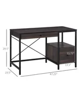 Homcom Industrial Style Home Office Desk with Filing Cabinet and Steel Frame