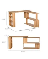 Homcom L Shaped Corner Desk, 360 Degree Rotating Home Office Desk with Storage Shelves, Writing Table Workstation, Maple