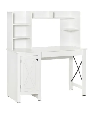 Homcom Farmhouse Computer Desk with Hutch and Cabinet, Home office Desk with Storage, for Study, White