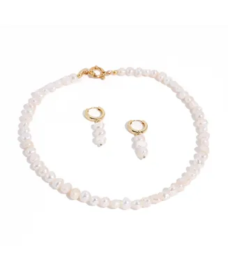 Joey Baby 18K Gold Plated Freshwater Pearls -Jackie Necklace & Jackie Earrings Set For Women