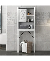 Costway Over the Toilet Bathroom Storage Cabinet with Sliding Barn Door & Adjustable Shelf