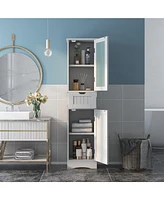 Bathroom Tall Cabinet Freestanding Linen Tower with Doors & Drawer