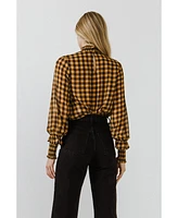 English Factory Women's Checker Blouse with Mock Neck