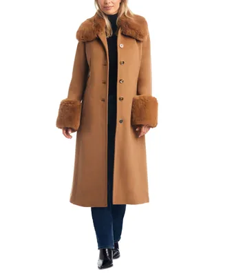 Vince Camuto Women's Single-Breasted Faux-Fur-Trimmed Wool Blend Coat