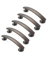 Cauldham 5 Pack Solid Kitchen Cabinet Arch Pulls Handles (3-3/4" Hole Centers) - Curved Drawer/Door Hardware - Style T750 - Oil Rubbed Bronze