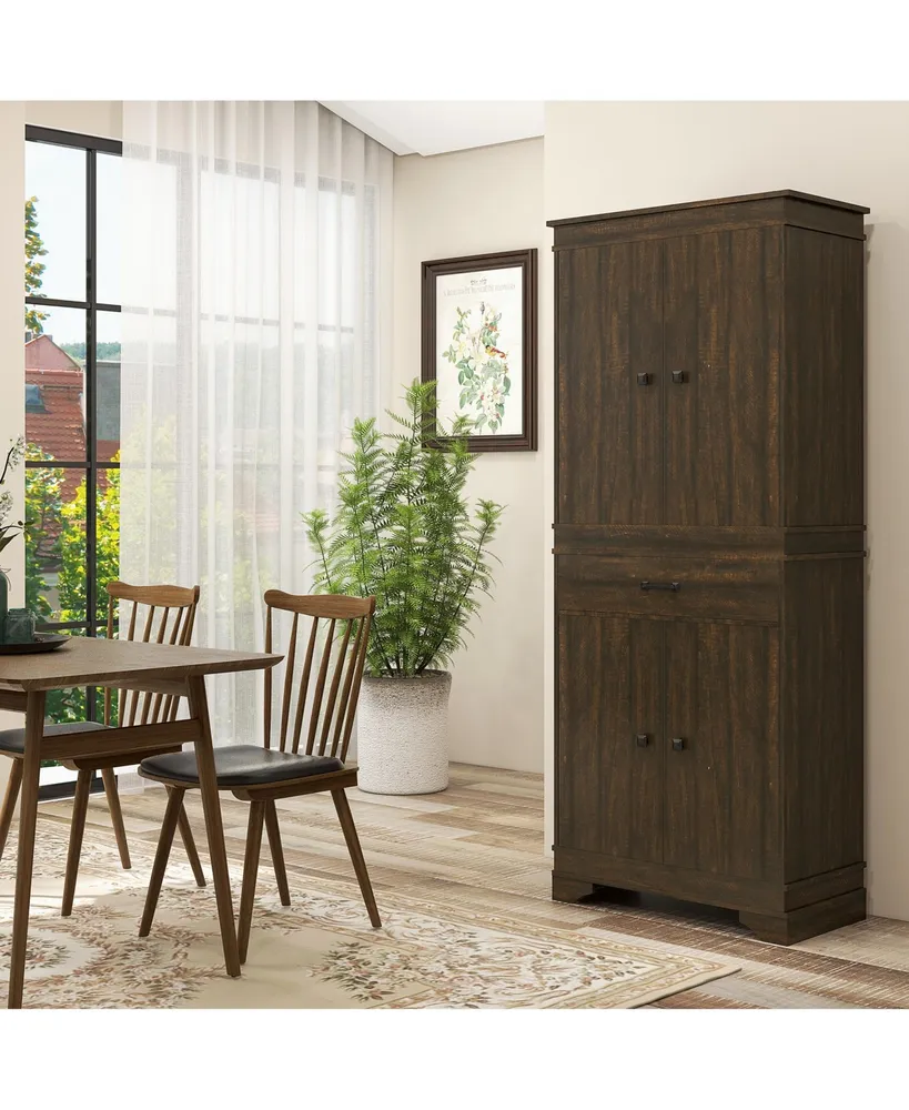 Homcom 72" 4-Door Kitchen Pantry with Drawer and 3 Shelves, Walnut