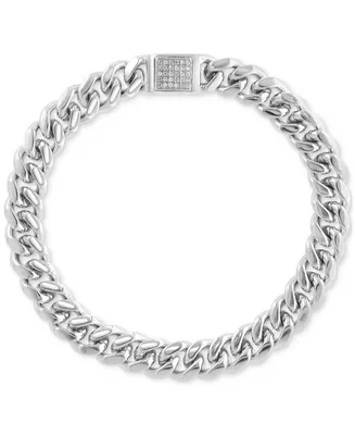 Effy Men's White Topaz Pave Curb Link Bracelet (1/3 ct. t.w.) in Sterling Silver