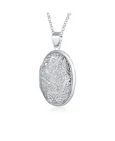 Bling Jewelry Embossed Sunflower Photo Oval Lockets For Women That Hold Pictures Sterling Silver Locket Necklace