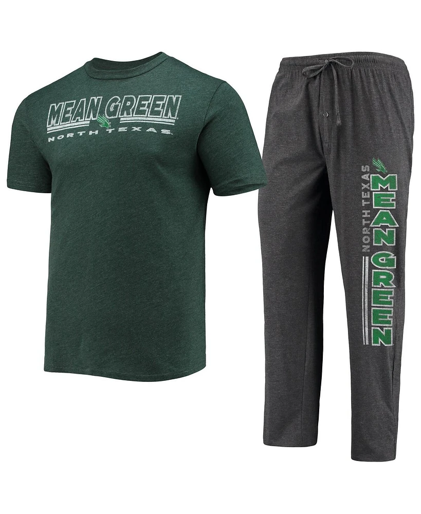 Men's Concepts Sport Heathered Charcoal, Kelly Green North Texas Mean Meter T-shirt and Pants Sleep Set