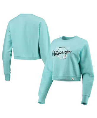 Women's League Collegiate Wear Light Blue Wisconsin Badgers Corded Timber Crop Pullover Sweatshirt