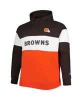 Men's New Era Brown, Orange Cleveland Browns Big and Tall Current Team Colorblock Fleece Raglan Pullover Hoodie