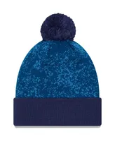 Men's New Era Blue Chelsea Retro Allover Print Cuffed Knit Hat with Pom