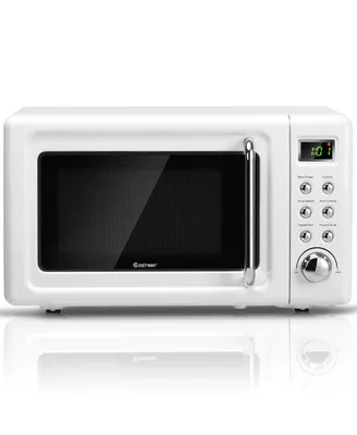 Costway 0.7Cu.ft Retro Countertop Microwave Oven 700W Led Display Glass Turntable