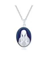 Bling Jewelry Blue Cz Miraculous Our Lady Of Guadalupe Oval Virgin Mary Cameo Pendant Necklace For Women Sterling Silver