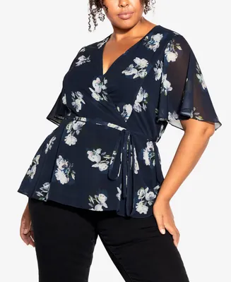 City Chic Plus Size Carmen Print Top