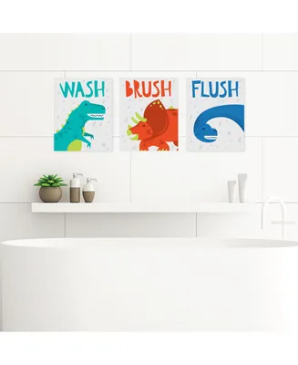 Roar Dinosaur Unframed Wash, Brush, Flush Dino Mite Trex Art 8 x 10 in Set of 3 - Assorted Pre