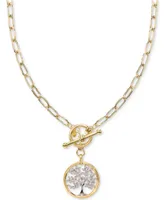 Diamond Family Tree Paperclip Link 18" Toggle Necklace (1/5 ct. t.w.) in Sterling Silver & 14k Gold-Plate