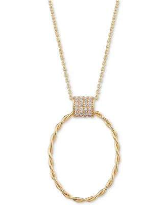 Diamond Pave Bale Oval Ring Pendant Necklace (1/5 ct. t.w.) in 14k Gold-Plated Sterling Silver, 24" + 2" extender - Gold