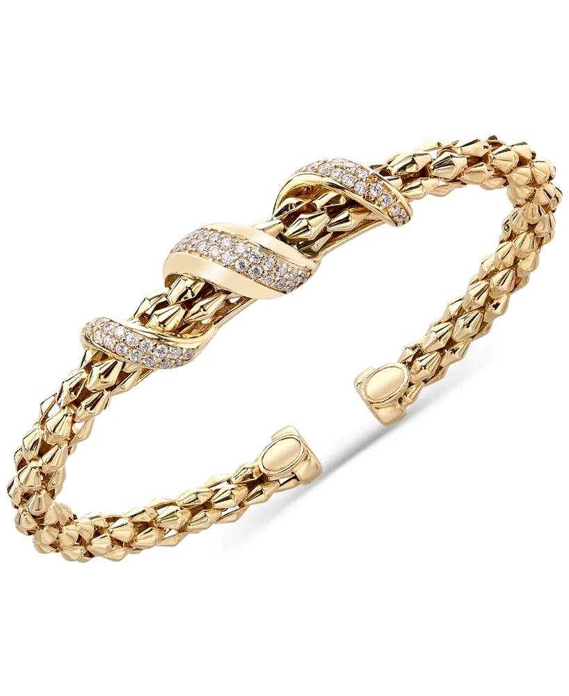 Diamond Pave Twist Pyramid Link Cuff Bracelet (5/8 ct. t.w.) in 14k Gold-Plated Sterling Silver - Gold