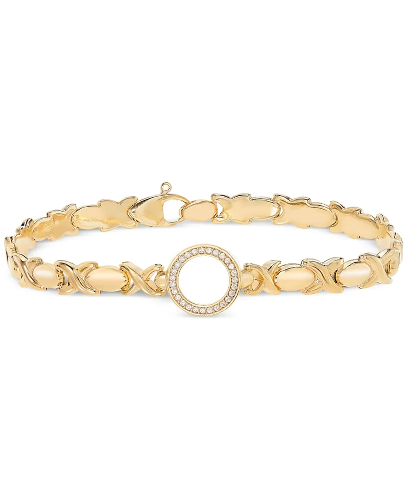 Diamond Circle Stampato Link Bracelet (1/6 ct. t.w.) in 14k Gold-Plated Sterling Silver - Gold