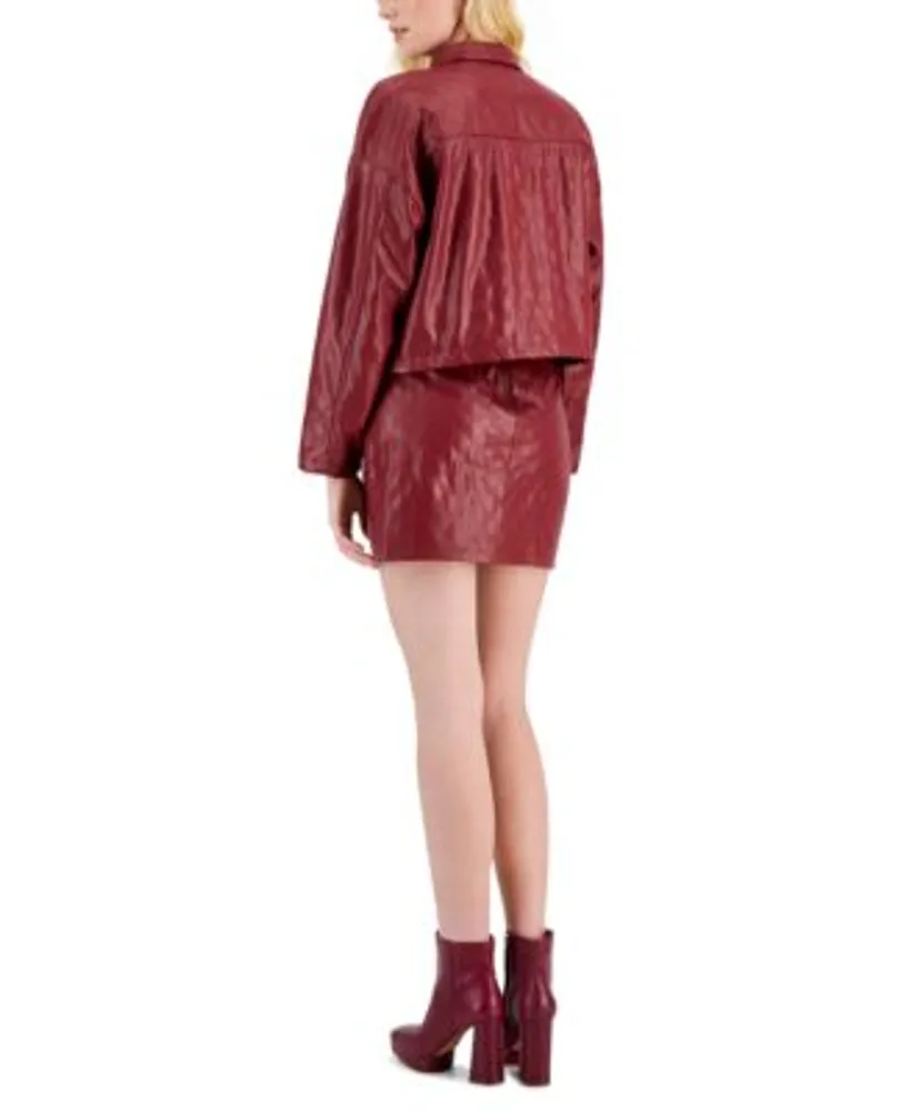 Tinseltown Juniors Quilted Faux Leather Cropped Shacket Quilted Faux Leather Mini Skirt