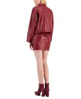 Tinseltown Juniors Quilted Faux Leather Cropped Shacket Quilted Faux Leather Mini Skirt