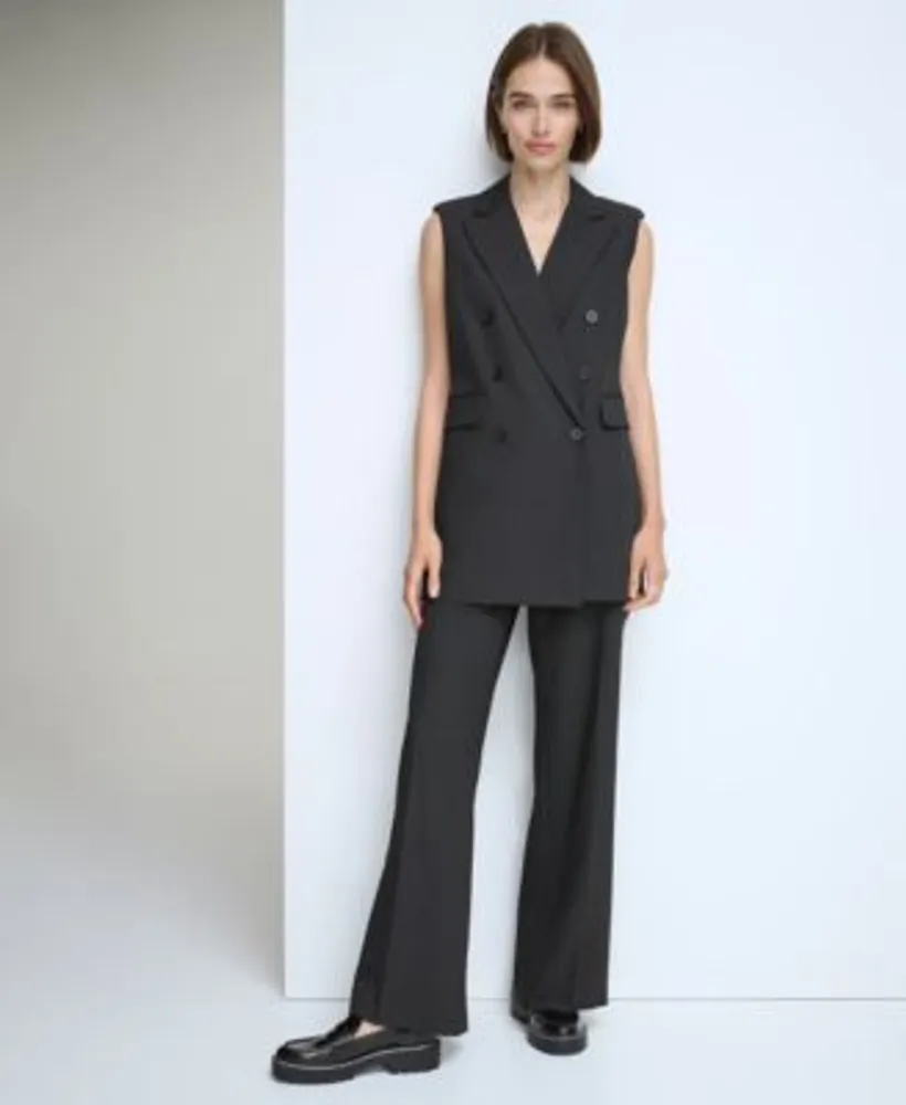Calvin Klein Womens Double Breasted Pinstripe Vest Belted Wide Leg Pants