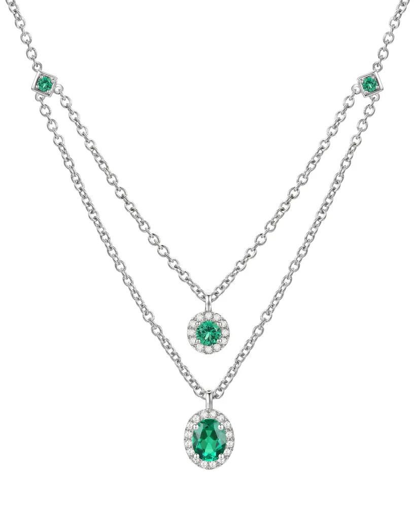 Lab-Grown Emerald (1/2 ct. t.w.) & White Sapphire (1/8 16" Layered Pendant Necklace Sterling Silver (Also Lab