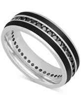 Men's Black Sapphire (1-1/3 ct. t.w.) & Ceramic Stripe Band Sterling Silver (Also Lab-Created White Sapphire)