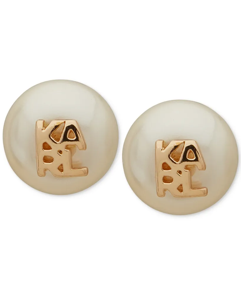 Karl Lagerfeld Paris Women's Imitation-Pearl Logo Stud Earrings