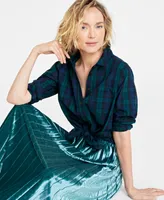 On 34th Women's Cotton Plaid Button-Front Shirt, Created for Macy's