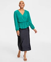 On 34th Women's Plisse Surplice-Neck Peplum Top, Created for Macy's