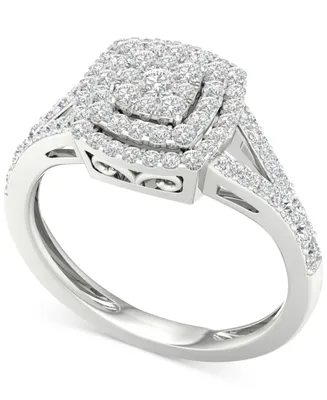Diamond Cluster Double Halo Engagement Ring (1/2 ct. t.w.) in 14k White Gold