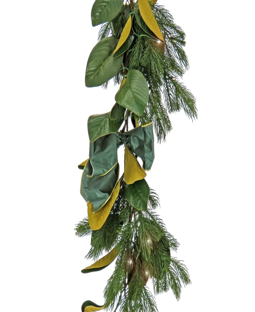 National Tree Company, 9" Christmas Magnolia Mix Pine Garland w Led Lights and Remote Control