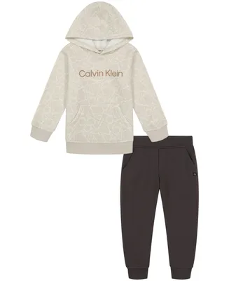 Calvin Klein Little Boys Logo-Print Fleece Hoodie and Joggers, 2 Piece Set