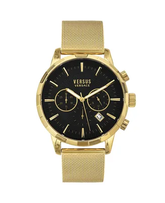 Versus Versace Men's Chronograph Quartz Eugene Gold-Tone Stainless Steel Bracelet Watch 46mm with Leather Strap Set, 2 Pieces