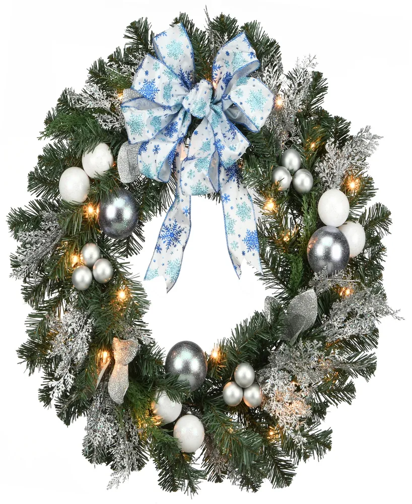 National Tree Company 32" Decorative Collection Ornament Wreath with Clear Lights