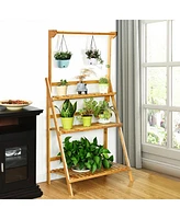 Costway 3 Tier Bamboo Hanging Folding Plant Shelf Stand Flower Pot Display Rack Bookcase