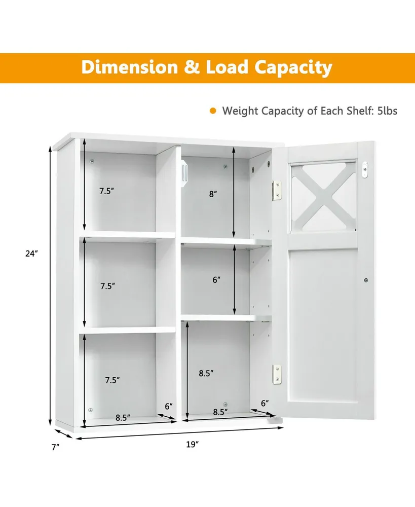 2-Door Wall Mount Bathroom Storage Cabinet with Open Shelf - Costway