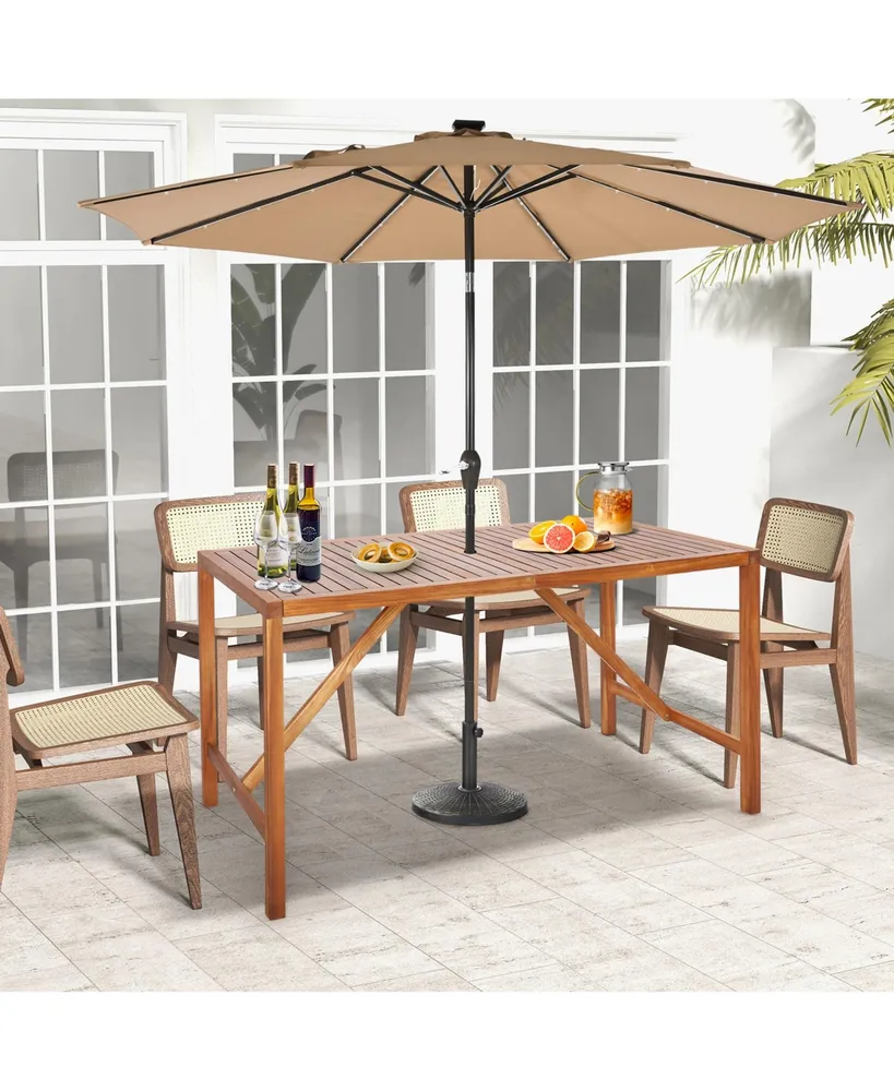 Patio Rectangle Acacia Wood Dining Table Spacious Slatted