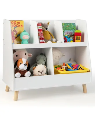 5-Cube Kids Bookshelf and Toy Organizer Wooden Storage Bookcase with Wood Legs