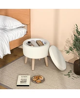 Costway Round Storage Ottoman Accent Storage Footstool with Tray for Living Room Bedroom