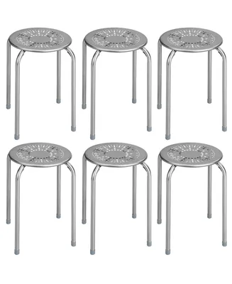 Set of 6 Stackable Metal Stool Set Daisy Backless Round Top Kitchen
