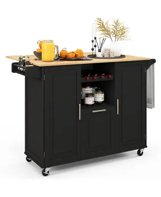Costway Rolling Kitchen Island Utility Serving Cart with Drop Leaf Wine Rack Drawer