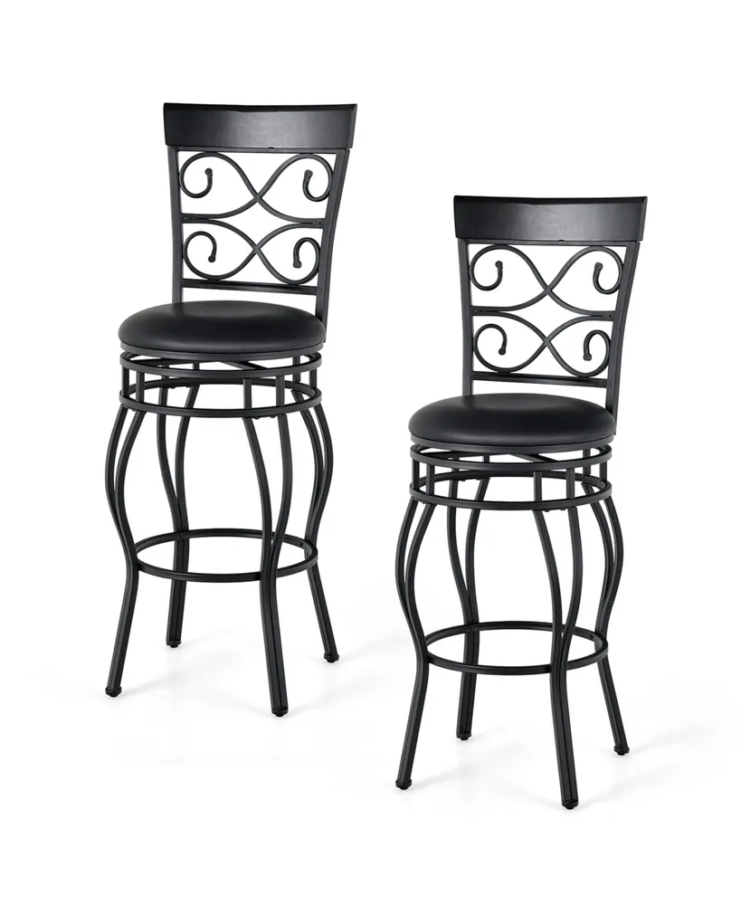 Costway Set of 2 Vintage Swivel Bar Stools 30'' Bistro Upholstered Dining Chairs