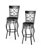Costway Set of 2 Vintage Swivel Bar Stools 30'' Bistro Upholstered Dining Chairs