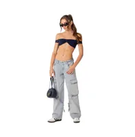 Women's Via Low Rise Washed Denim Cargo Pants