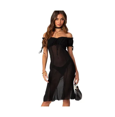 Women's Lush Sheer Mesh Midi Dress